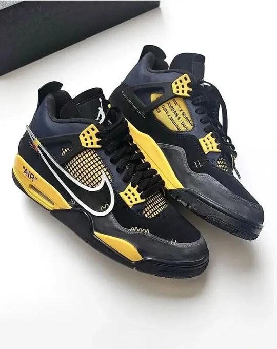 Black and yellow sneakers on a white background