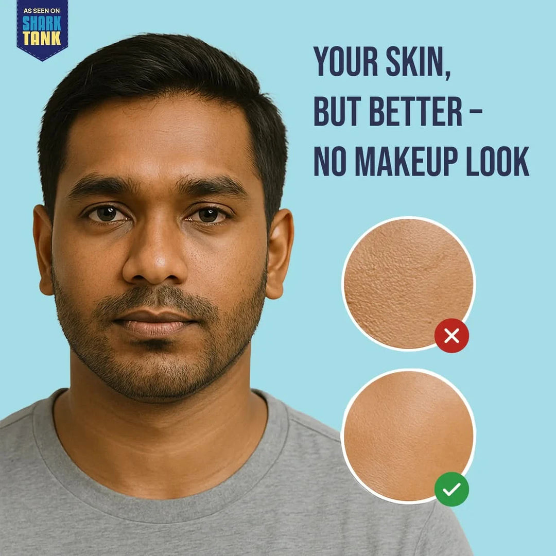 Man with a natural look on a blue background with 'Shark Tank' branding.