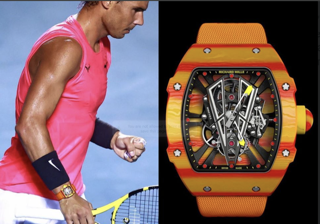 Richard Mille RM 27-03 orange and yellow luxury watch with skeleton dial on wrist and close-up display